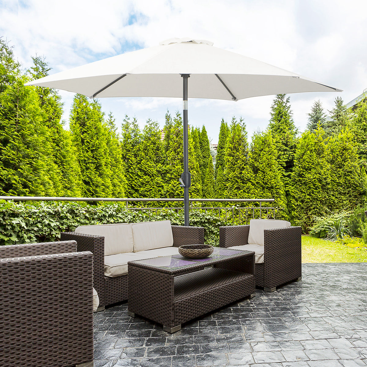  2.6M Garden Parasol Umbrella with Tilt and Crank, Outdoor Sun Parasol Sunshade Shelter with Aluminium Frame, Grey
