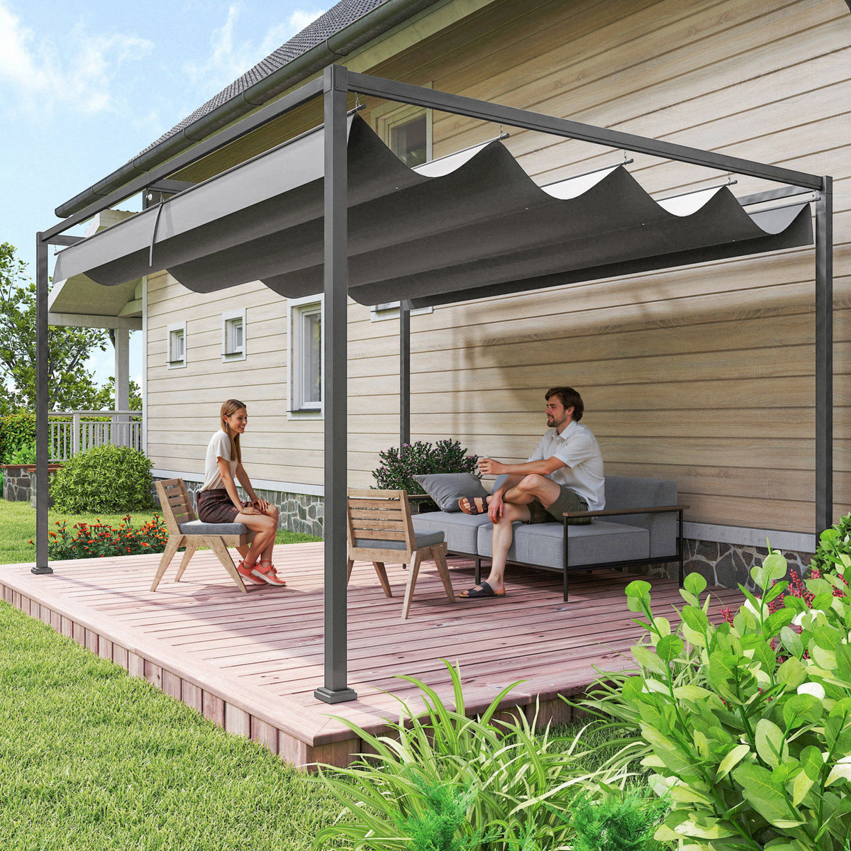 Pergola, Robuster Sonnenschutz für Garten, Balkon, Terrasse, aus Metall und Kunststoff, UV- und wasserabweisend, Dunkelgrau
