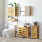 Badezimmerschrank mit Lamellent¨¹r, versetzbarem Einlegeboden, Naturbambus, 30x19,9x70 cm