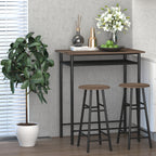 Bargarnitur, 3-teilig, Tisch & 2 Hocker, Regal, Industrie-Design, Schwarz/Eiche