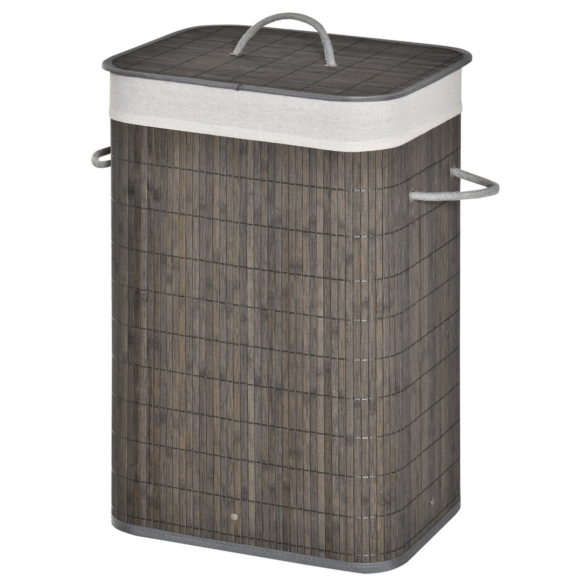 Laundry Basket with Flip Lid and String Handles, Collapsible Hamper Removable Lining Board Base Foldable Water-Resistant Dirty Clothes Storage, Grey