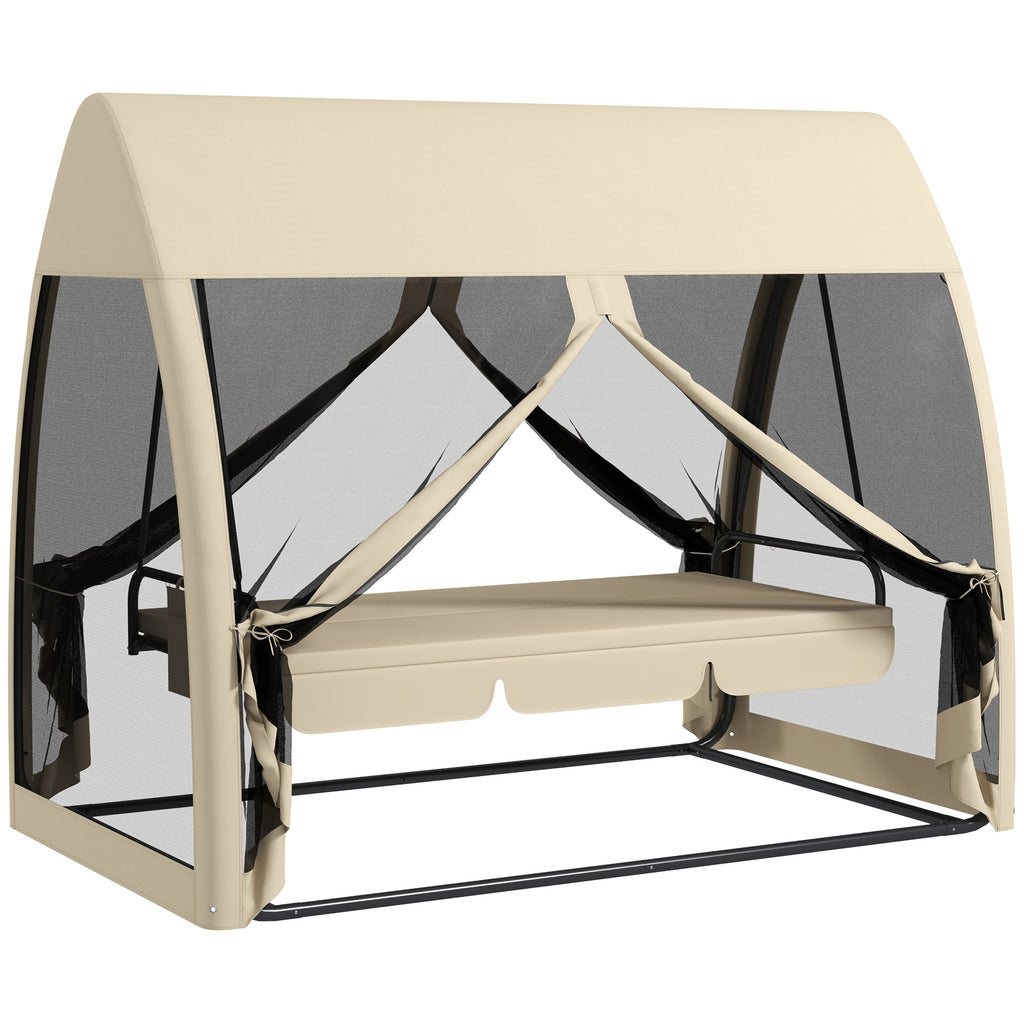 3-Sitzer-Terrassen-Schaukel, Veranda-Schaukel mit Bettfunktion, Hollywoodschaukel mit Mückennetz und Stahlrahmen, Kaffee