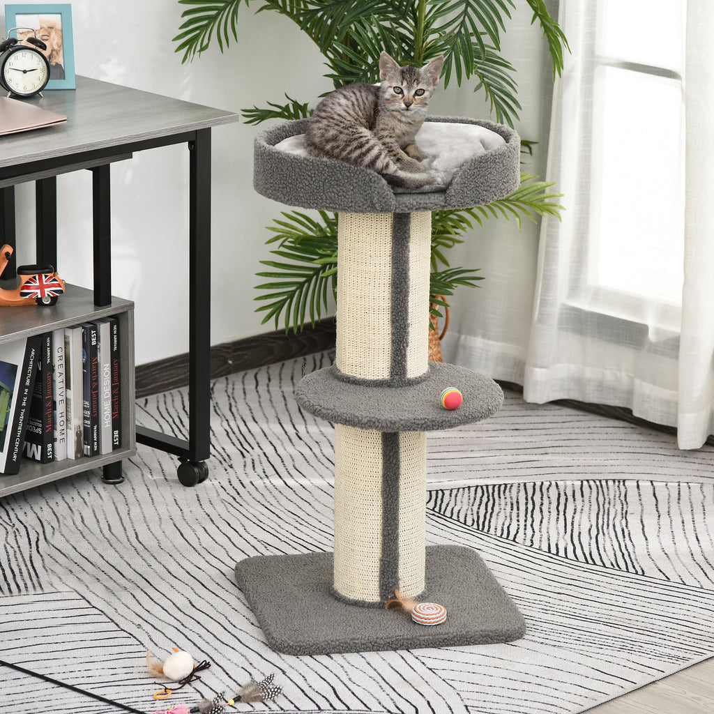 91cm Cat Tree, Cat Tower with Scratching Post, Bed, Perch, Removable Cushion for Indoor Kittens, Grey