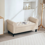 Sitzbank im Vintage-Design, Sitzbank mit Stauraum, Samtoptik, Beige