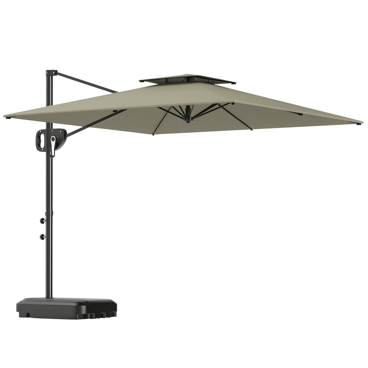 Cantilever Parasol with Weighted Base Double Top Garden Parasol Square Hanging Patio Umbrella with Crank Tilt Light Grey