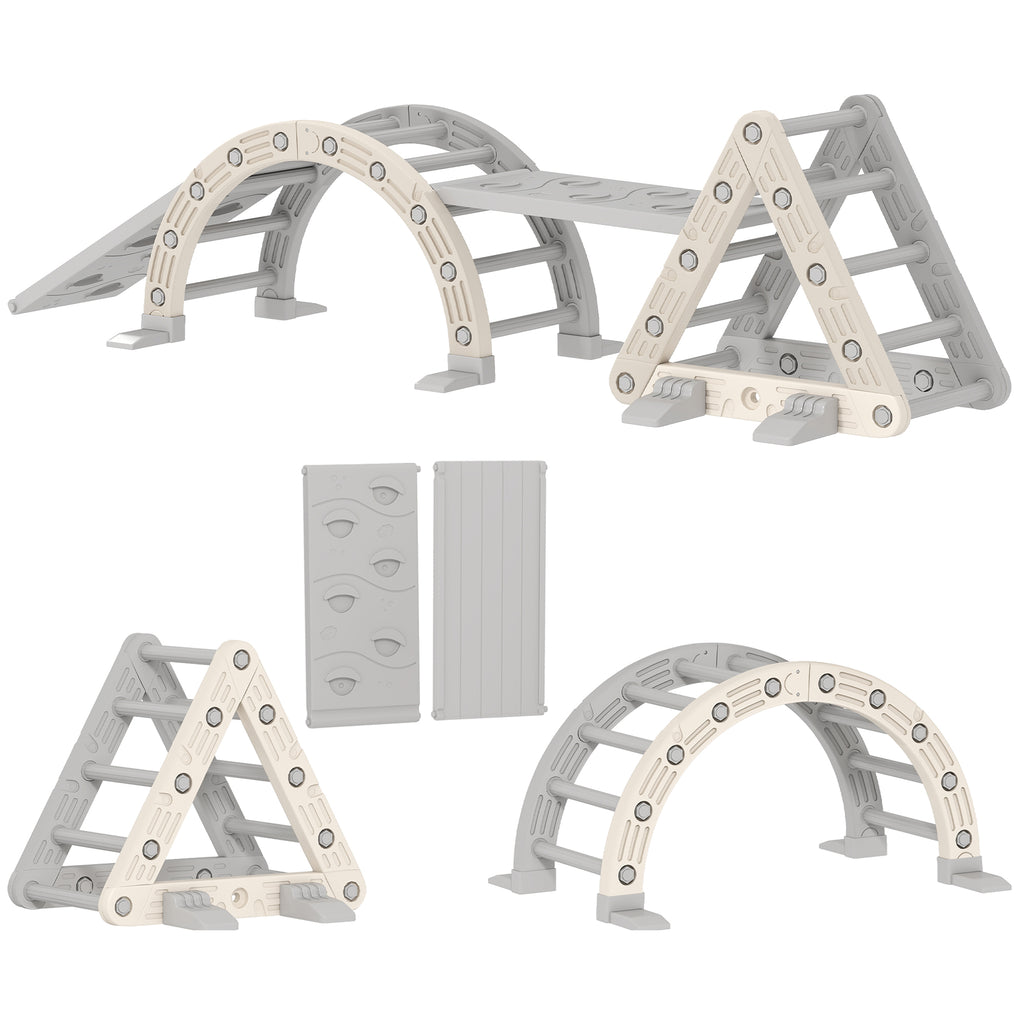 5 in 1 Kletterger¨¹st Montessori Indoor, Kletterdreieck mit Rutsche, Kletterbogen, doppelseitige Rampe, Spielplatz Indoor f¨¹r Kinder 18-48 Monate, Grau+Wei?