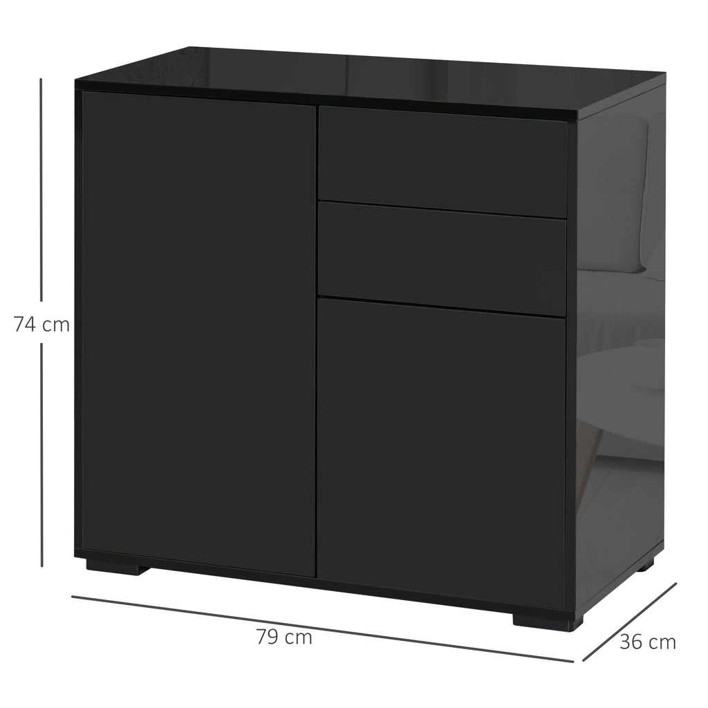 Aufbewahrungsschrank mit 2 Schubladen, 2 T¨¹ren, mit Kippschutz, f¨¹r Wohnzimmer, Schlafzimmer, 79 x 36 x 74 cm, Schwarz