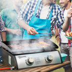 Gasgrill mit 2 Brennern, Schlauch, Antihaft-Grillplatte, Edelstahl, Farbe: Silber, 48,5 x 48 x 21 cm