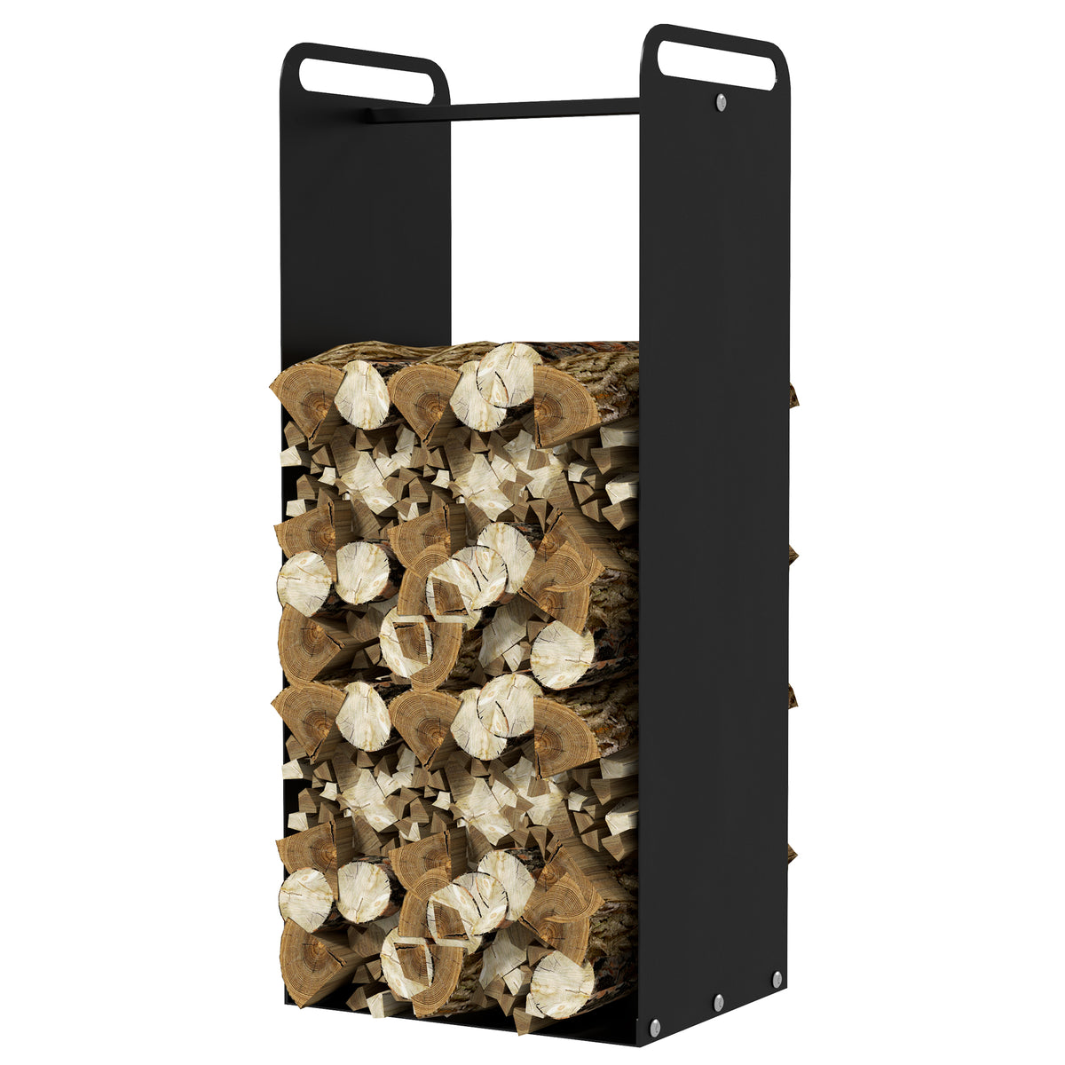 Feuerholzgestell, 2 Tragegriffe, Stahlrahmen, bis 30kg, 37x30x90cm, Schwarz
