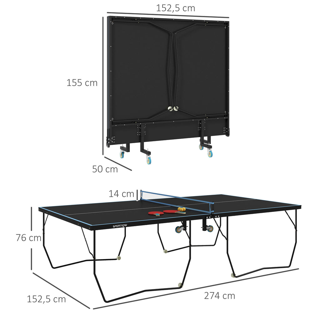 Tischtennisplatte, klappbar, 8 R?der, pulverbeschichteter Stahlrahmen, MDF, 274 x 152,5 x 76 cm, Schwarz