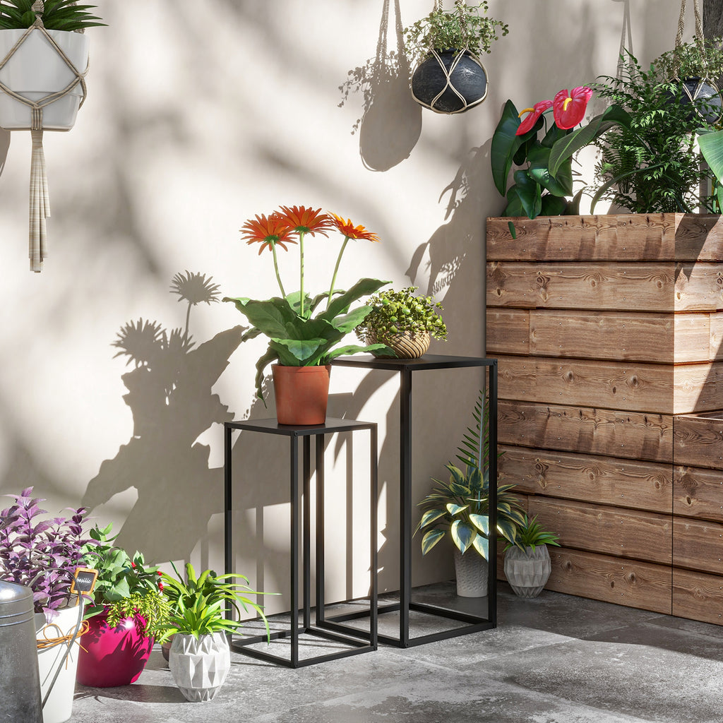 Blumenst?nder, 2er-Set, Skandinavisches Design, Metallrahmen, 58,5/65cm H?he, Schwarz