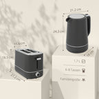 Set aus 1,7 L Wasserkocher und Toaster mit 6 Br?unungsstufen, Grau