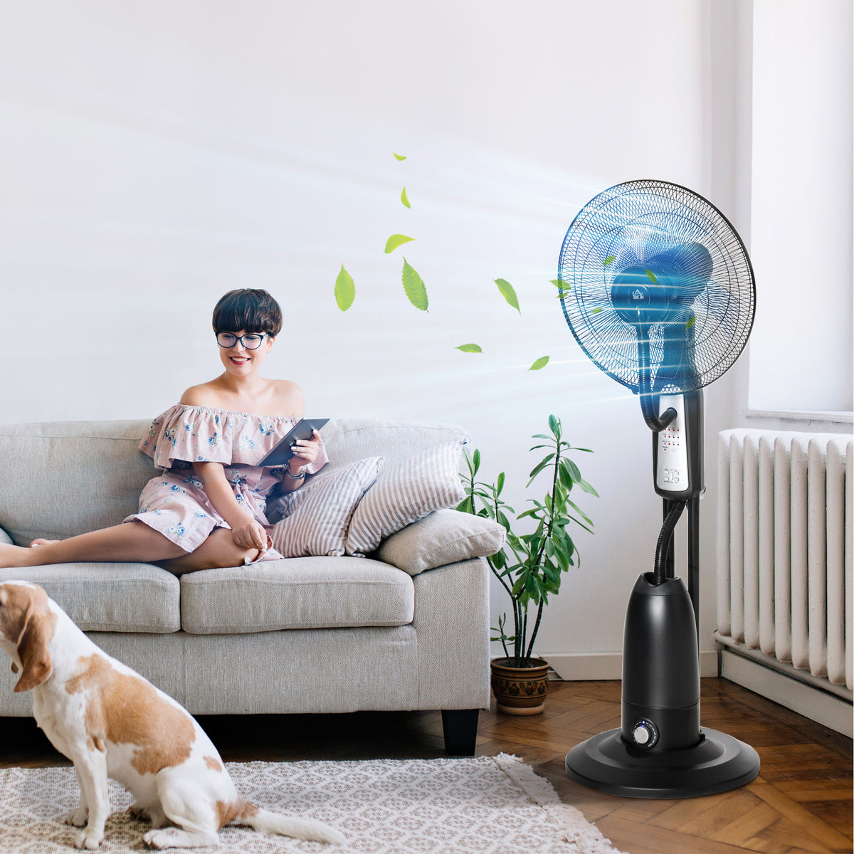Standventilator, Luftbefeuchter, mit 2,8L Tank, 3 Modi, Fernbedienung, mobil, schwarz, Ø44,5 x 120 cm