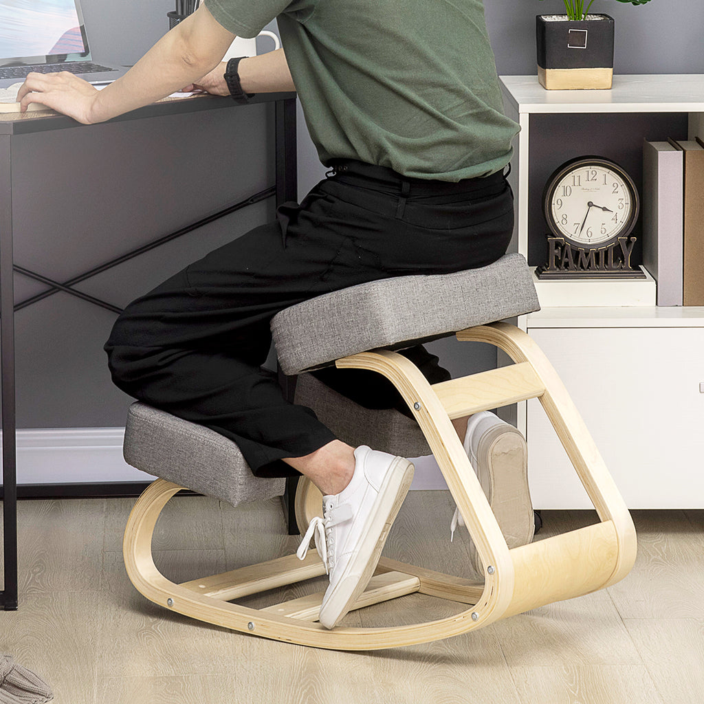 Kniestuhl, ergonomischer Sitzhocker, Polsterhocker f¨¹r gesunde Sitzhaltung, Birkenholz, 120 kg belastbar, Grau