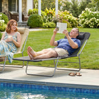 Folding Sun Lounger, Texteline Reclining Sun Bed with 5 Position Adjustable Backrest, Headrest, Black