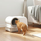 Katzentoilette mit Deckel Schaufel ausziehbares Tablett 2 Aktivkohlefilter für Katzen bis 5 kg 59x39,5x39,5cm Weiß+Grau
