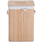 70L Collapsible Bamboo Laundry Hamper Organizer Clothes Washing Basket Bin Storage Box w/ Lid Removable Lining 40x30x60cm