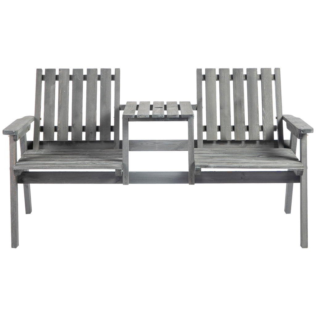 2-Seater Garden Loveseat with Table and Parasol Hole for Porch, Patio, Grey