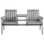 2-Seater Garden Loveseat with Table and Parasol Hole for Porch, Patio, Grey