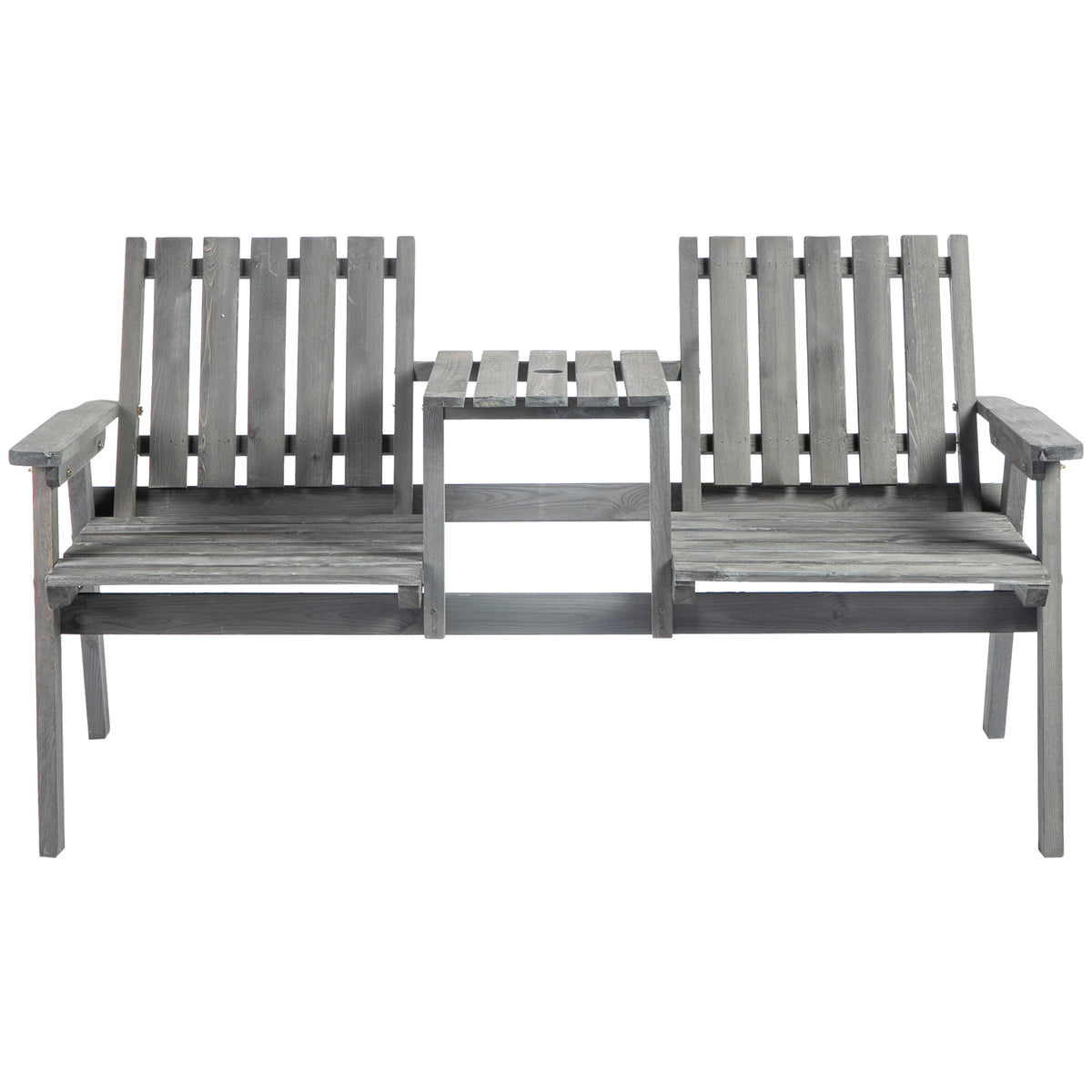 2-Seater Garden Loveseat with Table and Parasol Hole for Porch, Patio, Grey