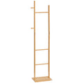 Moderner Garderobenst?nder, 2 Haken & 3 Stangen, robustes Bambus, 36x24x168 cm, Natur