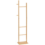 Moderner Garderobenst?nder, 2 Haken & 3 Stangen, robustes Bambus, 36x24x168 cm, Natur