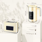 Wasserkocher und Toaster-Set mit LED-Touchscreen, 1,7 L, 2 Toasterschlitze, verschiedene Modi und Funktionen, Cremewei?