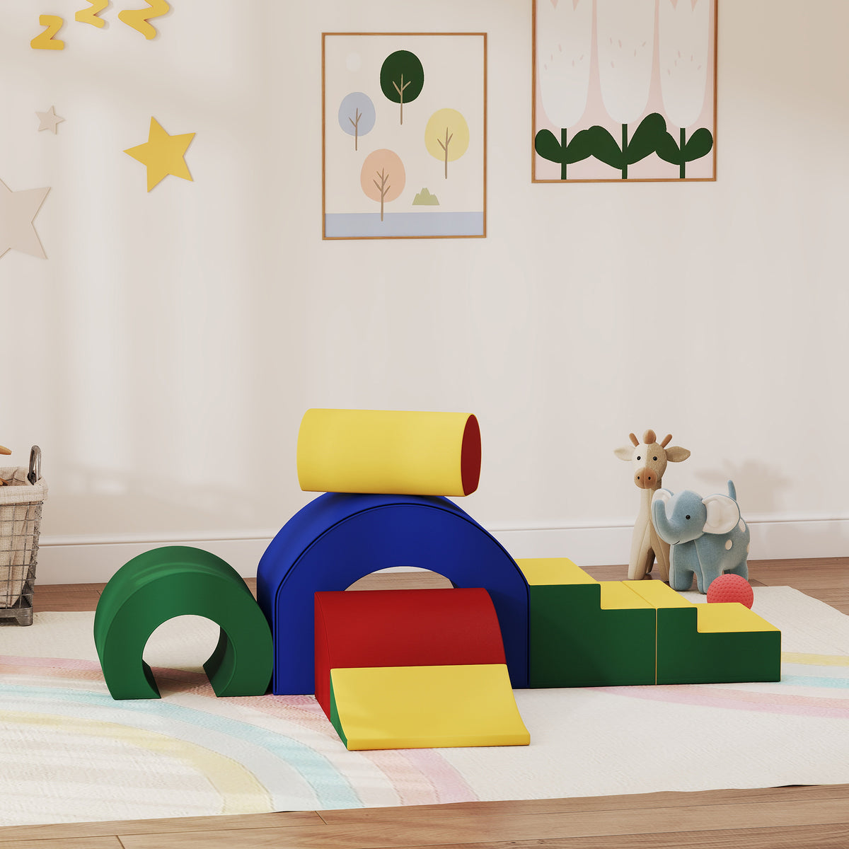 5-teiliges Softbaustein-Set f¨¹r Babys & Kleinkinder, Schaumstoff, Kunstleder, 5 kreative Formen, Indoor-Set zum Klettern, Krabbeln, Spielen, Bunt
