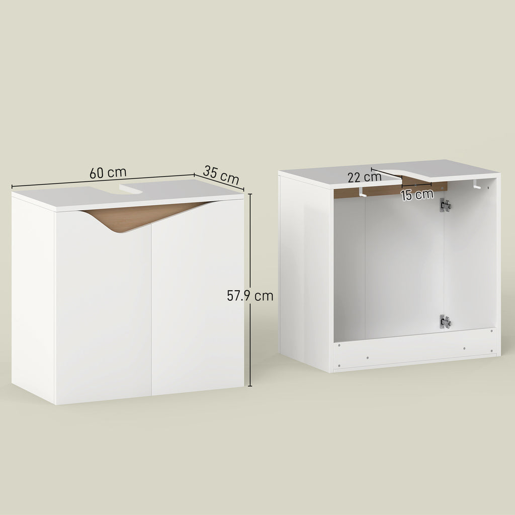 Waschbeckenunterschrank, Badezimmer Unterschrank mit Soft-Close-Türen, Weiß, 60 x 35 x 57,9 cm