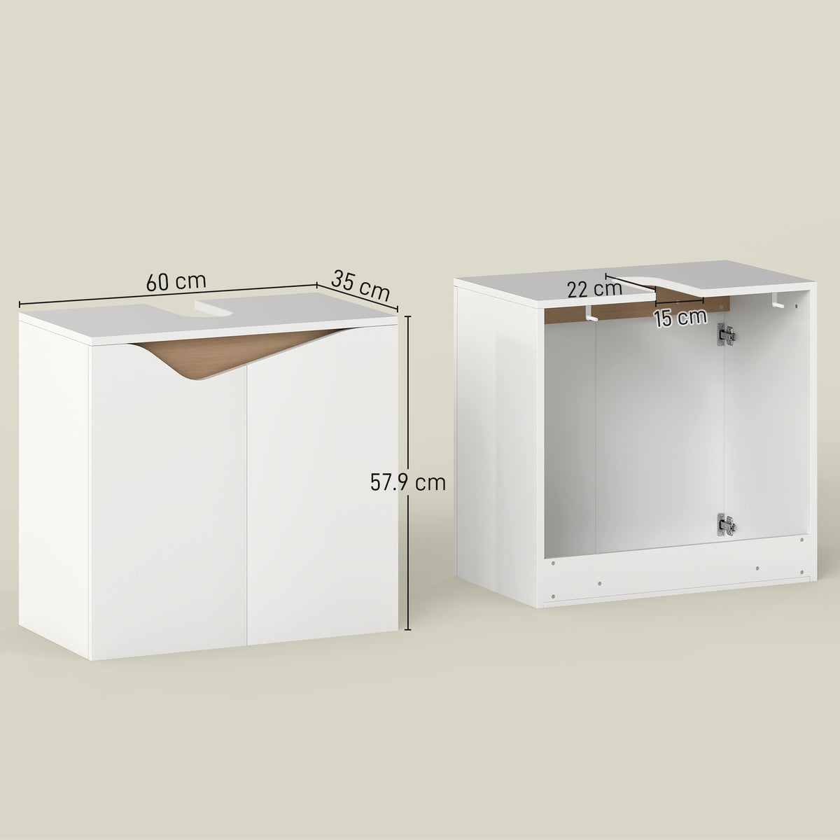 Waschbeckenunterschrank, Badezimmer Unterschrank mit Soft-Close-Türen, Weiß, 60 x 35 x 57,9 cm
