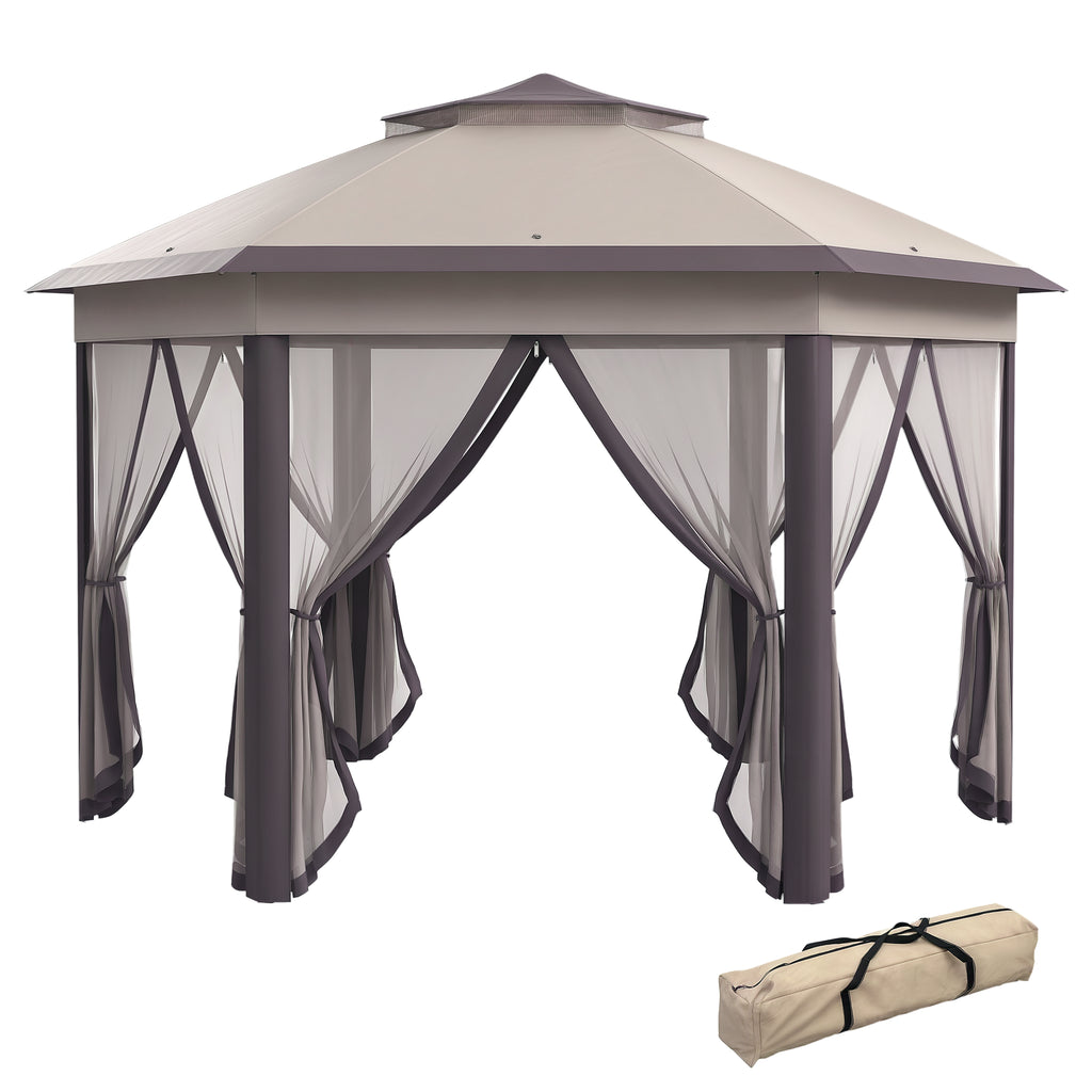 Gartenpavillon Faltpavillon 4 x 4 m Pop-Up-Zelt Partyzelt inkl. Tragetasche 6 Seitenteile Doppeldach sechseckig Beige