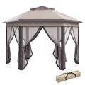 Gartenpavillon Faltpavillon 4 x 4 m Pop-Up-Zelt Partyzelt inkl. Tragetasche 6 Seitenteile Doppeldach sechseckig Beige
