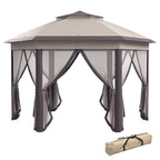 Gartenpavillon Faltpavillon 4 x 4 m Pop-Up-Zelt Partyzelt inkl. Tragetasche 6 Seitenteile Doppeldach sechseckig Beige