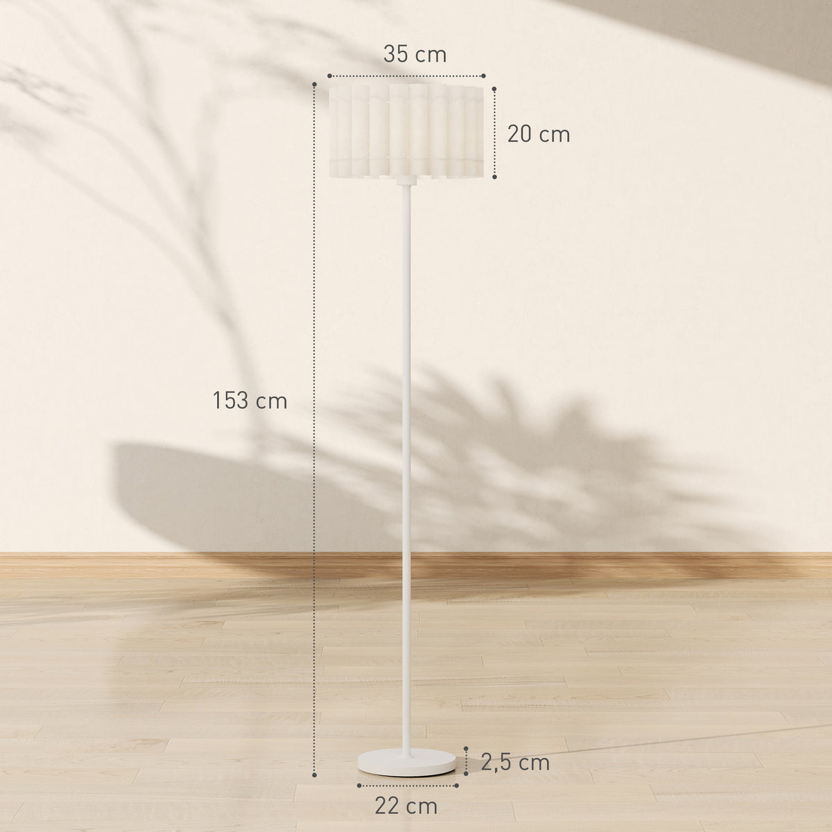 Stehlampe im Retro-Stil, Kunststoff-Lampenschirm, Fußschalter, Metallstab, Weiß