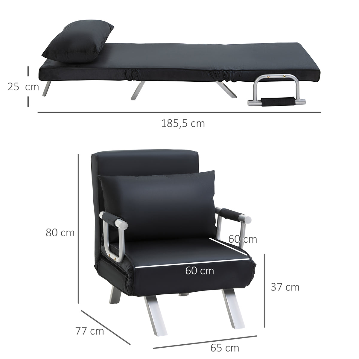 3-in-1 Schlafsofa, G?stebett, Sessel inklusive Kissen, Schwarz