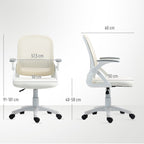 Atmungsaktiver Mesh-Bürostuhl, Ergonomischer Drehstuhl mit klappbaren Armlehnen und Lendenwirbelstütze, Weiß