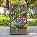 Hochbeet Pflanzkasten mit Rankgitter Blumenkasten Rankkasten Rosenbogen mit  Rankhilfe für Kletterpflanzen Garten Holz Dunkelbraun 64 x 28 x 120 cm