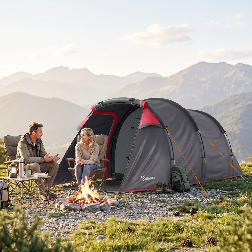 Campingzelt, Wurfzelt für 2 Personen, Vorraum & Schlafbereich, wasserdicht, 426 x 206 x 154 cm, Grau