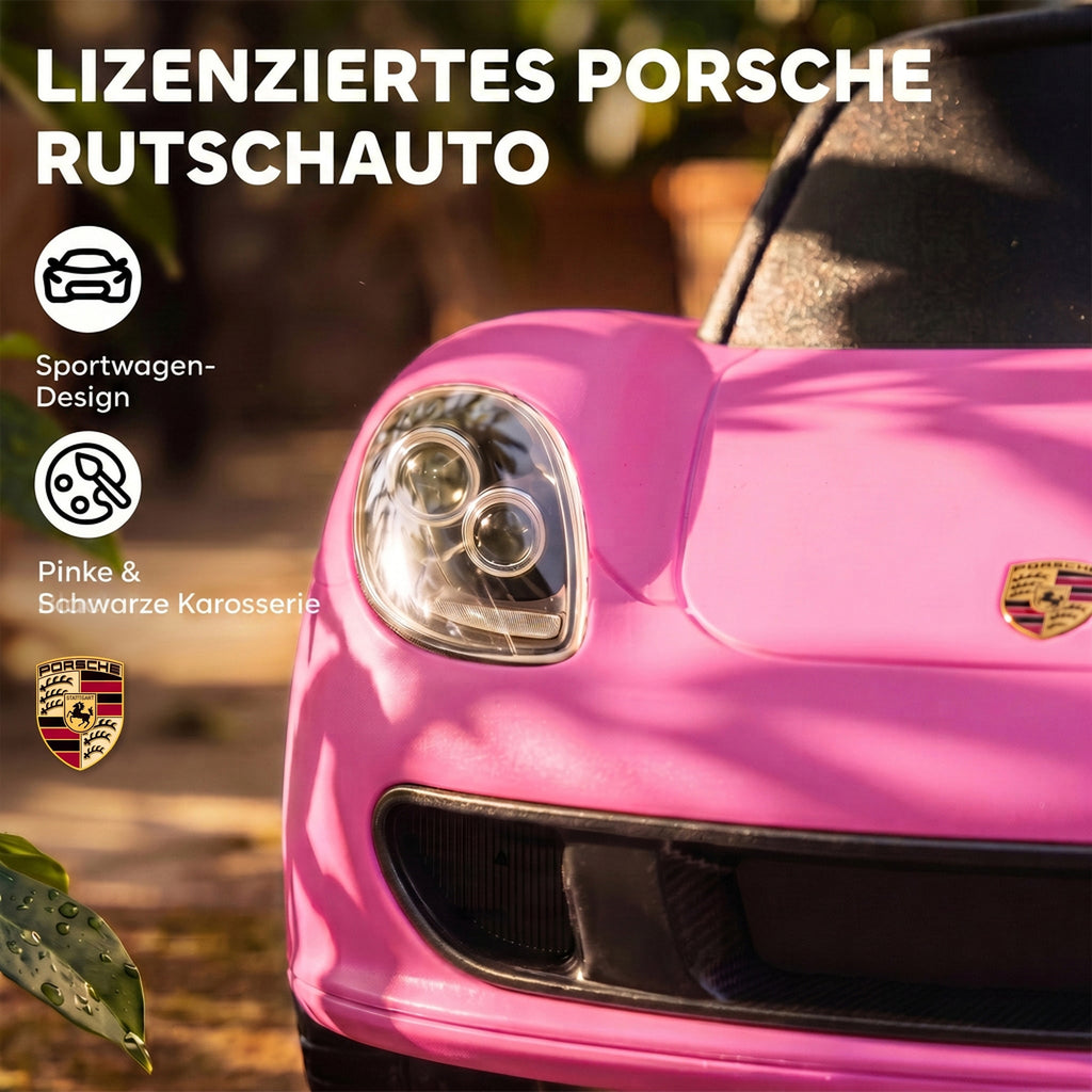 Ride on Car, Porsche Licensed Toddler Push Car with Horn, Headlights, Sound and Steering Wheel for 18-36 Months, Pink