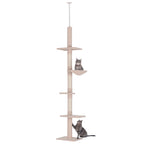 Floor to Ceiling Cat Tree 230-260cm Height Adjustable, 5-Tier Cat Tower with Scratching Posts, Hammock, Perches, Climbing Activity Centre for Indoor Kittens Playing and Relaxing, Beige