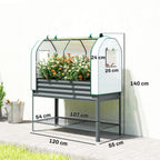 Galvanised Raised Planter with Greenhouse Cover, Metal Raised Garden Bed on Legs with Bed Liner and Bottom Shelf