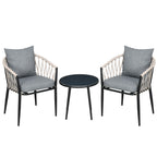 Gartenmöbel Set für 2 Personen inkl. 1 Tisch, 2 Stühlen mit Sitzkissen, Balkon-Set, Stahl, Grau