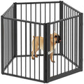 Welpenlaufstall Welpenauslauf mit 5 Gitterplatten Tür faltbar Freilaufgehege für kleine und mittelgroße Hunde Schwarz