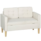 Zweisitzer-Sofa mit Stauraum, Knopfheftung, Kissen, Kautschukbaumholz, 117x62x78cm, Cremewei?