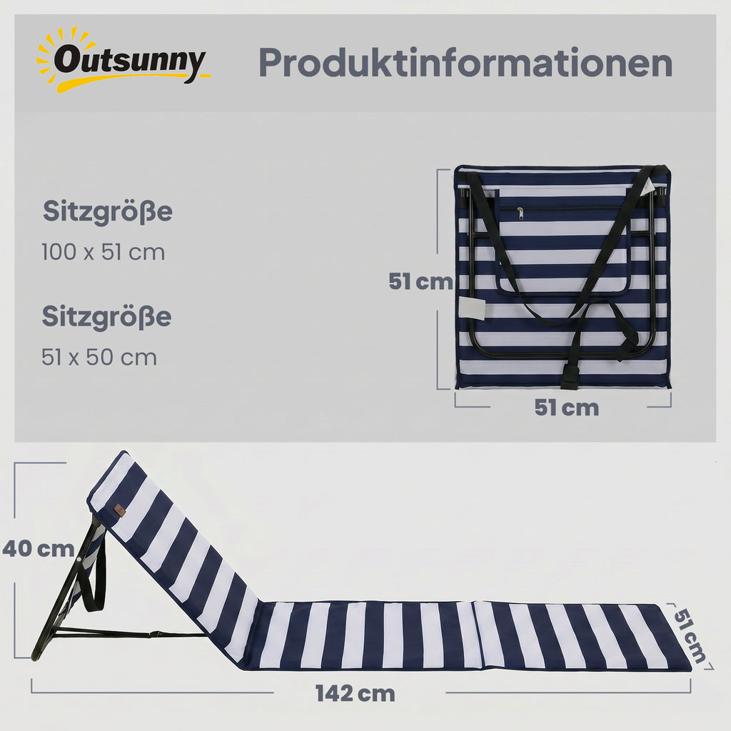 Set of 2 Foldable Garden Beach Chair Mat, Outdoor Sun Lounger Seats with Adjustable Back, Magazine Pocket, Carry Strap