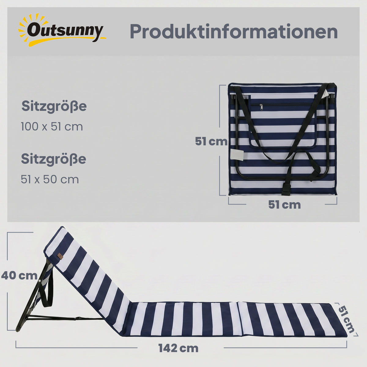 Set of 2 Foldable Garden Beach Chair Mat, Outdoor Sun Lounger Seats with Adjustable Back, Magazine Pocket, Carry Strap