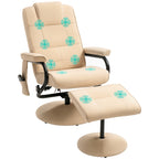 Relaxsessel mit Hocker, 360°drehbarer Fernsehsessel mit Massage, Liegefunktion, Massagesessel mit Seitentasche, TV-Sessel aus Kunstleder für Wohnzimmer Creme