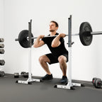 Heavy Duty Weight Bar Barbell Squat Stand Barbell Rack Spotter, for Home, Gym - Black