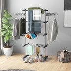Four-Shelf Collapsing Clothes Horse, With Side Arms and Wheels - Grey
