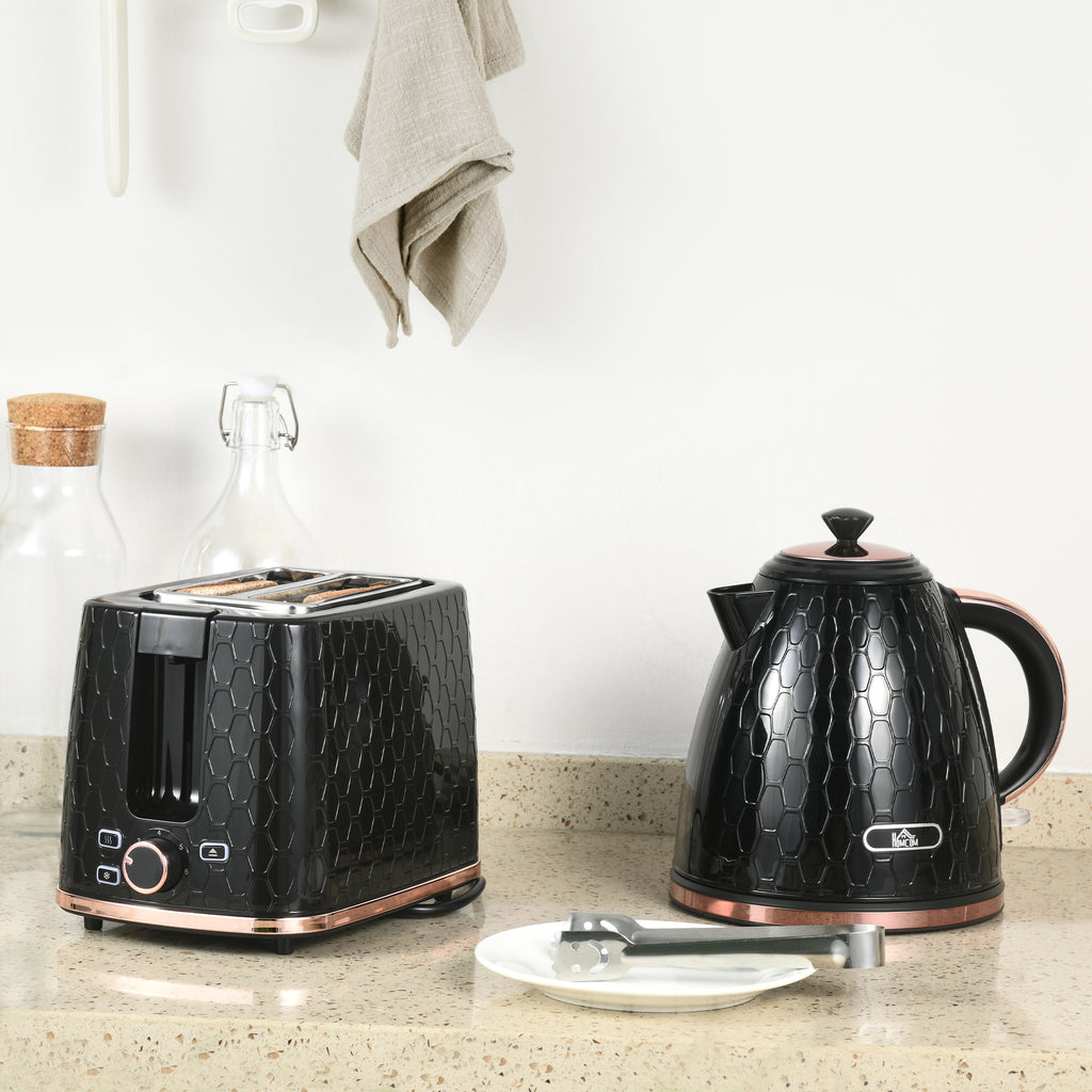Wasserkocher- und Toaster-Set, 1,7 L, verschiedene Modi, LED-Anzeigen, Schwarz